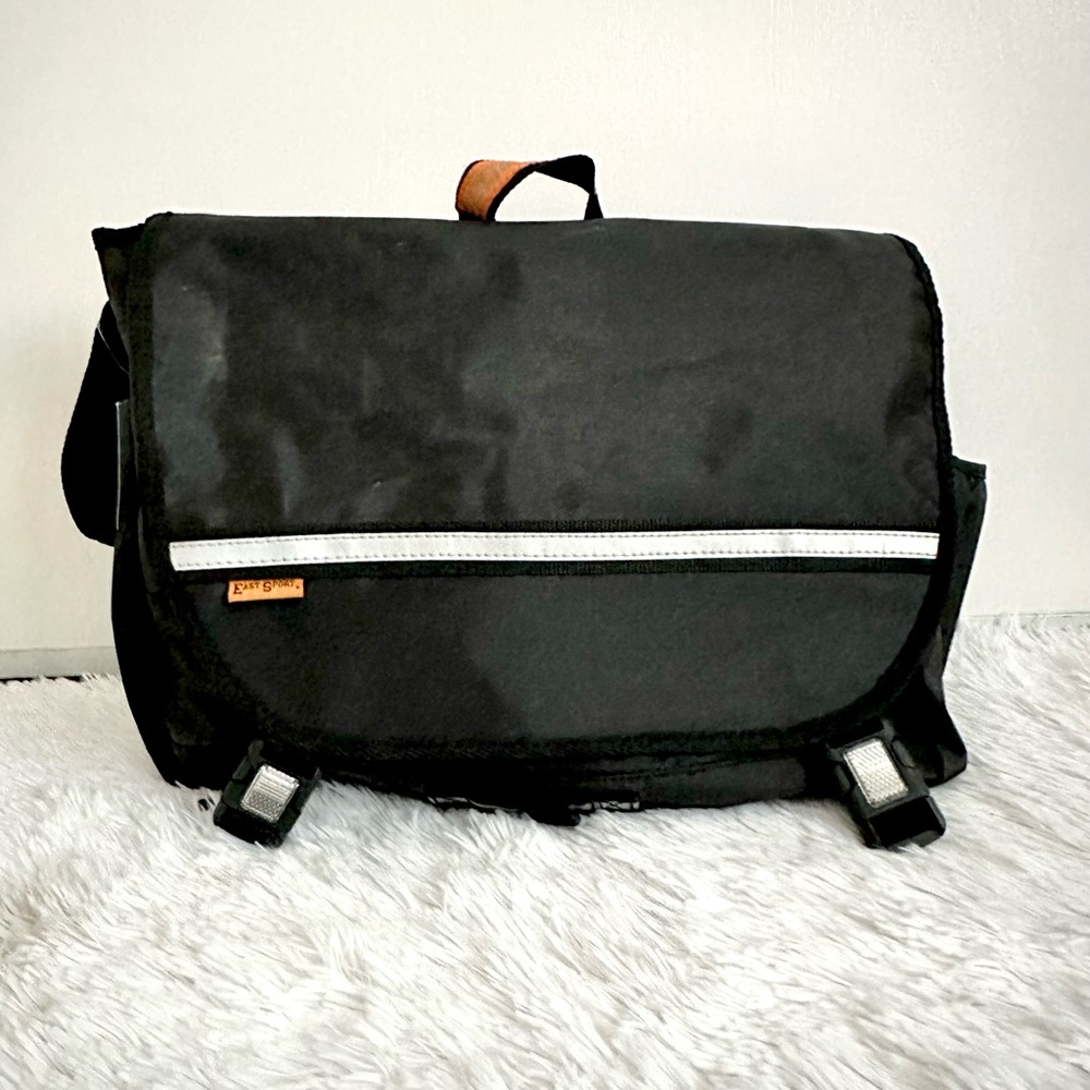 NWT-Black Messenger Bag with Reflective Accent